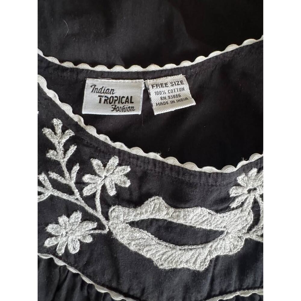 Indian Tropical Fashion One Size 100% Cotton Black White Embroidered Mini Dress - Picture 7 of 7